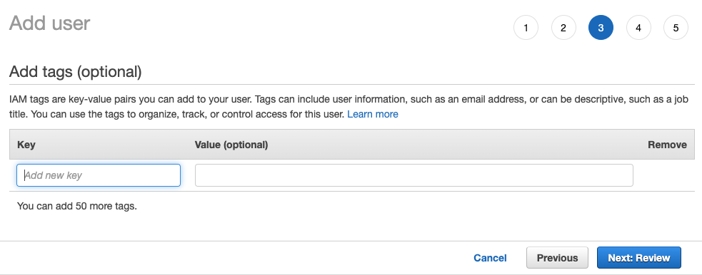 Пропуск назначения тегов для пользователя IAM